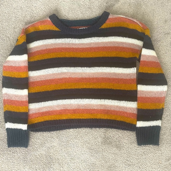 Multi-stripped cozy crewneck knitted sweater - Picture 1 of 4